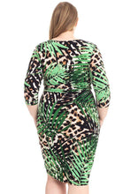 Load image into Gallery viewer, Plus Size Leopard Print With Tropical Leaf Print Bodycon Dress
