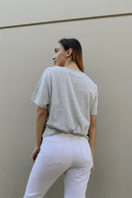 Load image into Gallery viewer, Heather Grey Short Sleeve Crew Neck Knit Front Twist Detail Top
