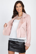 Load image into Gallery viewer, Suede Faux Fur Moto Jacket
