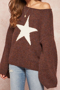 Multicolor Star Fuzzy Knit Loose Sleeve Sweater -Size Small Available