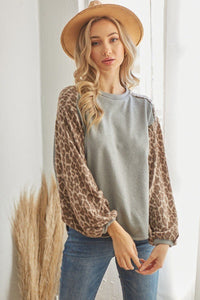 Leopard Solid Long Sleeve Top