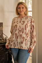 Load image into Gallery viewer, Plus Ivory &amp; Taupe Leopard Print Round Neck Long Sleeve Super Soft Sweatshirt
