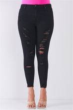 Load image into Gallery viewer, Plus Size Denim Mid-Rise Raw Hem Detail Ripped Skinny Jean Pants
