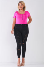 Load image into Gallery viewer, Plus Size Denim Mid-Rise Raw Hem Detail Ripped Skinny Jean Pants
