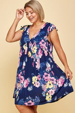 Load image into Gallery viewer, Plus Size Floral Venechia Printed Deep V Neckline Swing Dress
