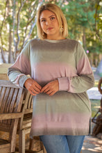 Load image into Gallery viewer, Lavender Grey Green Gradient Crew Neck Long Sleeve Side Slit Long Top
