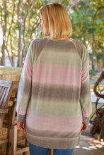 Load image into Gallery viewer, Lavender Grey Green Gradient Crew Neck Long Sleeve Side Slit Long Top
