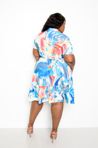 Marble Print Tiered Shirt Mini Dress Plus Size