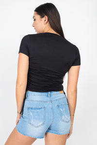 Ruched Sides Drawstring Crop Top
