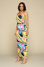 Load image into Gallery viewer, Multicolor Bodycon Maxi Dress, Clear Spaghetti Straps, Ruched Detail
