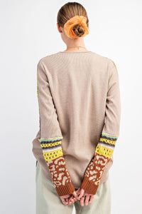 Multi Thread Knitted  Two Tone Hacci Knit Top
