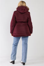 Load image into Gallery viewer, Plus Parallel Quilt Faux Fur Hood Belted Padded Long Puffer Jacket
