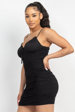 Load image into Gallery viewer, Shirred Bodycon Ruffled Trim Dress
