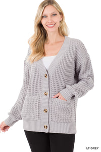 Women's Waffle Cardigan Sweater with Pockets