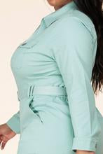 Women's Plus Size  Zipper Top Collar Jumpsuit - Mint
