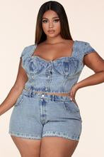 Plus Size Denim-Style Bustier Top and Shorts Set