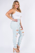Load image into Gallery viewer, WOMEN&#39;S PLUS SIZE CURVY SKINNY  DISTRESSED JEANS
