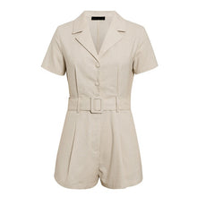Load image into Gallery viewer, Simplee Elegant Belted Women&#39;s Short Sleeve Linen Romper Shorts
