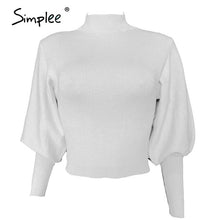 Load image into Gallery viewer, Simplee High waist Lantern Sleeve Women&#39;s Pullover Knitted Sweater
